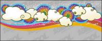 Lovely rainbow clouds trend vector background material