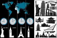 Arquitectura mundialment famós i el material de vector de fus horari