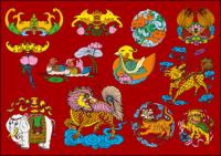 12 Chinese Folk auspicious patterns Vector