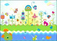 Lovely flowers colorful theme Vector