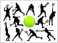 Tennis action figures silhouette Vector