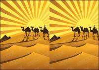 Golden desert camel silhouette Vector