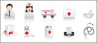 Ambulance, medicine containers, syringes, bottles, wound paste, stethoscope