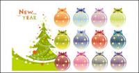Christmas trees and decoration balls vector
