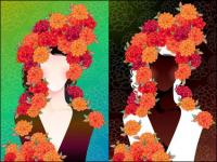 Woman with flowers Vector material -2