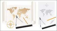 Maps, vector material, paper, paper rolls, the world map