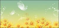 Yellow flowers and butterflies vector transparent material