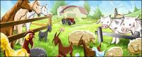 Psd farm cartoon illustrations layered material
