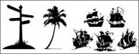 Senyals de trànsit, arbres de coco, material d'icona de vela