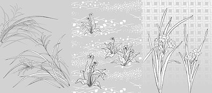 Vector line drawing of flowers-48(Flowers and grass)