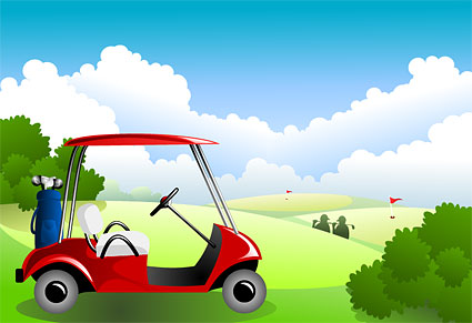 Under the blue sky and white clouds Vector Golf Course material