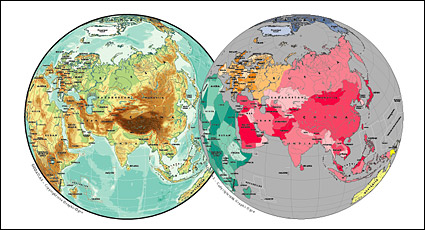 Mapa de vector del món exquisit material - mapa esfèric d'Àsia