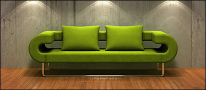 Green sofa with the old wall picture material