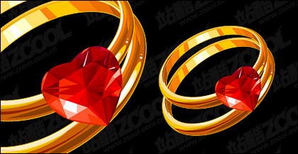Heart-shaped diamond gold ring vector material