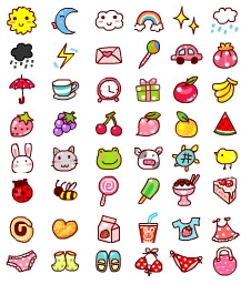 Weather, fruits, animals, small icons gif