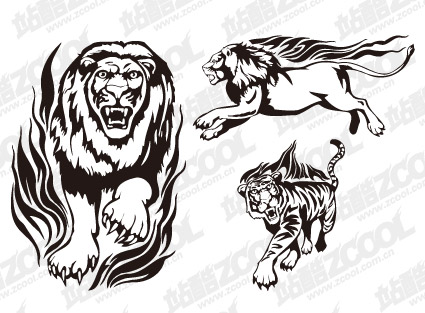  tigers lions totem tattoo designs vector material