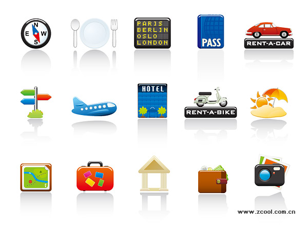 Travel icon set vector subject material