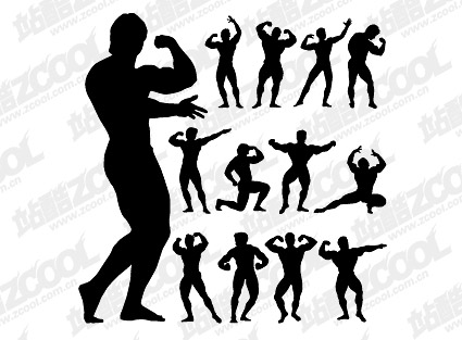 Bodybuilding action figure silhouette vector material