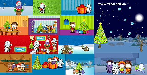 cute cartoon characters Cowco Christmas vector subject material