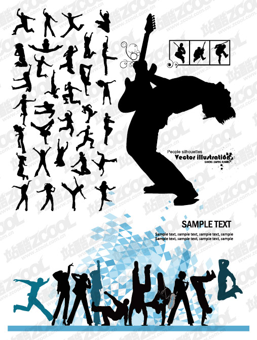 The trend of music and dance figures silhouette vector material