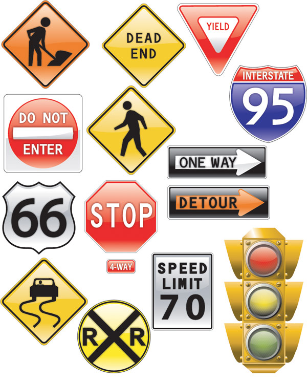 Traffic signs Theme Vector material