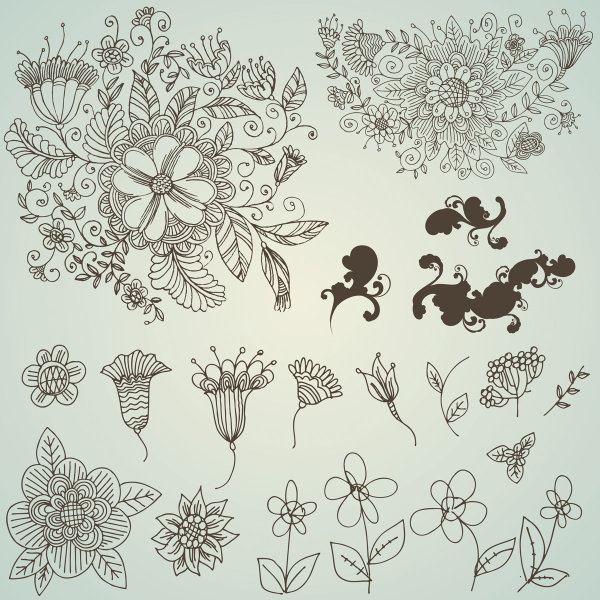 Line-drawing flower pattern vectors of material