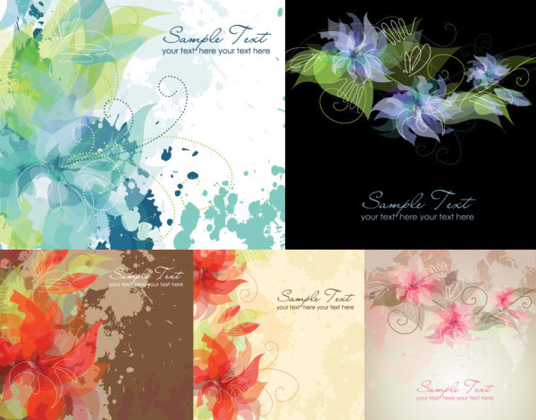 5 dreamy ink flowers vector of material
