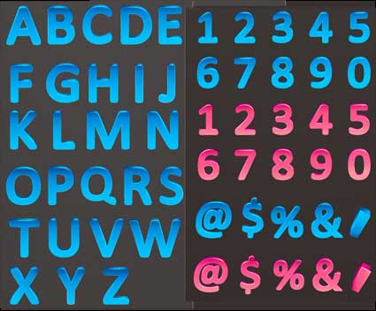 Colore tridimensionale lettere e numeri vettore materiale
