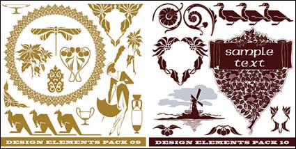 Windmill, kangaroos, ducks and other material silhouette pattern vector