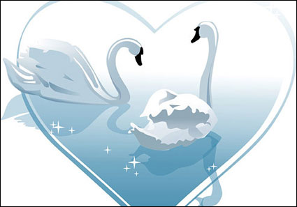 Heart-shaped white swan vector of material