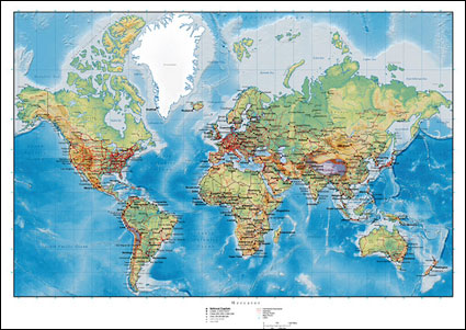 Map of the world with hilly terrain Vector plans	