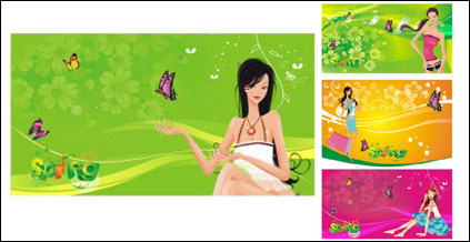 Supermarket shopping women vector tag material