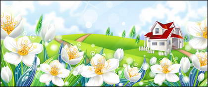 Flower countryside scenery of vector material