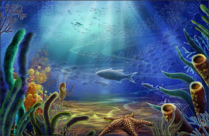 Underwater World - starfish, hippocampus, fish, seaweed psd layered material