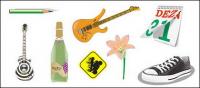 Карандаши, гитара, цветы, календарь, обувь векторного материала