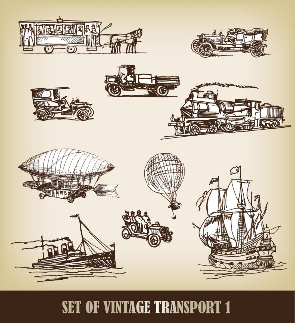 Material de vector de transportista 02 - European-style dibuixades a mà transport  