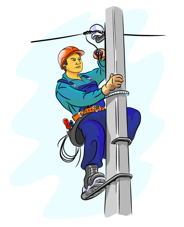 Keywords: cartoon, character, illustration, vector material, electrical,  telephone poles, helmets, safety Free Download
