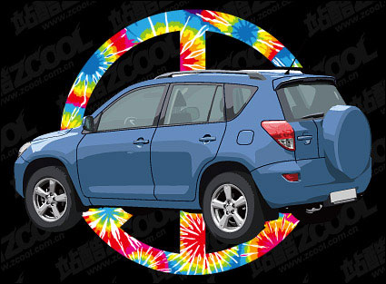 Cars and anti-war signs vector material