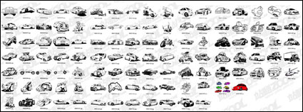 132 classic black and white cartoon car pattern vector material