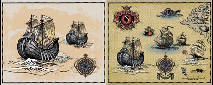 Ancient sailing warships - Vector
