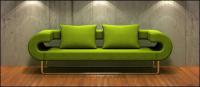 Green sofa with the old wall picture material