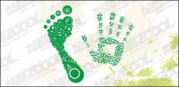 Dots composed of the footprints with the palm of your hand vector material