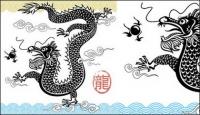 Black-and-white Chinese dragon vector material