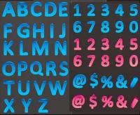 Color three-dimensional letters and numbers vector material