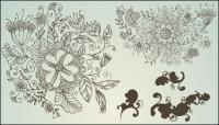 Line-drawing flower pattern vectors of material