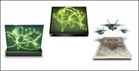 Maps, mac, satellites, aircraft carriers, fighter planes, tanks
