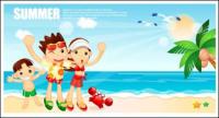 Cartoon boys and girls seaside resort Vector