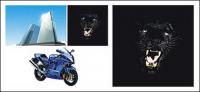 Tall buildings, Panthers and motorcycles vector material