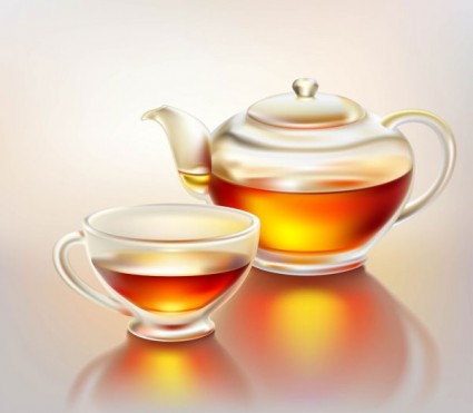 realistic cup and kettle vector