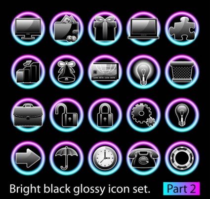 black glossy icon set vector
